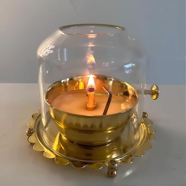 Akhand Diya Lamp with Adjustable wick & Glass