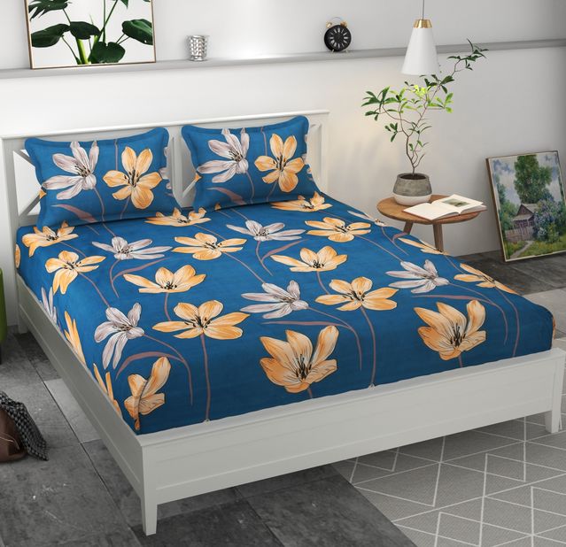 Premium MICROFIBER ELASTIC FITTED DOUBLE BEDSHEET WITH TWO PILLOW COVERS (70X76X6 Inches)