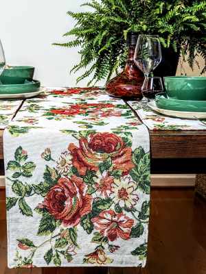 Tache Sweet Roses Vintage Ivory Woven Floral Tapestry Table Runners (17593TR)