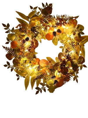 Autumn Glow: LED Light Wreath with Artificial Foliage